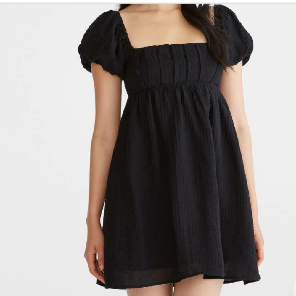 Solid Square-Neck Pleated Babydoll Dress, Medium - image 2